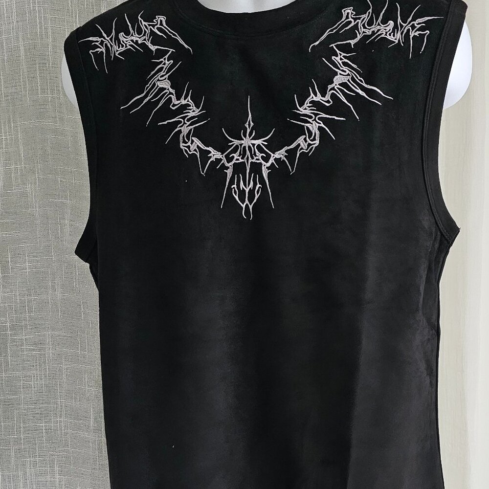 Supermade Suede Thorn Embroidered Black Sleeveless Tank Top Black Size S NWT